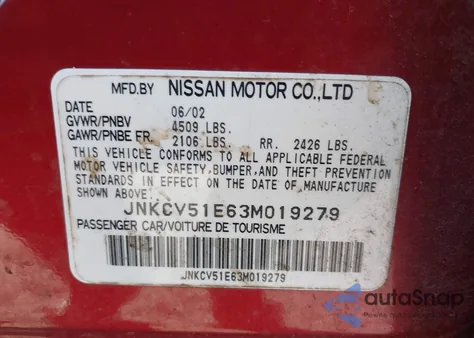 2003 Infiniti G35 Luxury Leather from USA, damaged, VIN JNKCV51E63M019279